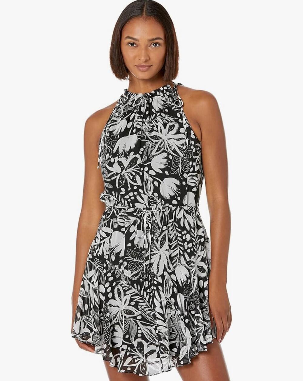 MILLY Gwin Painted Tiger Lily Dress Floral Black White 10 Luxury Office Event